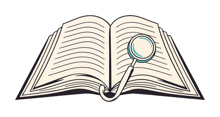 An open ledger with a reading glass resting on a page